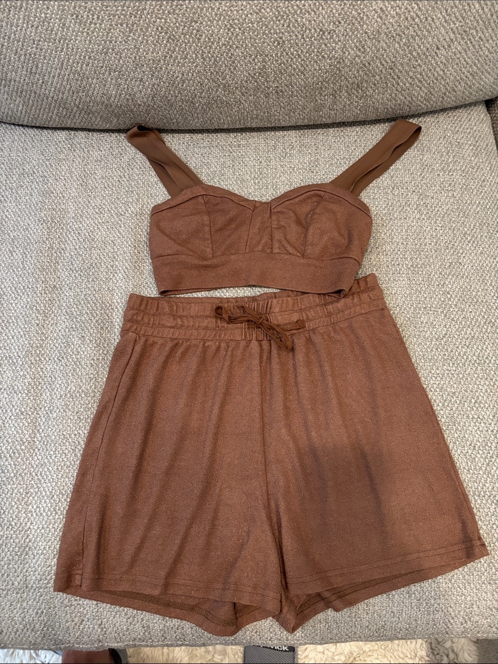 Anthropologie Brown Two-Piece Bralette & Shorts Set